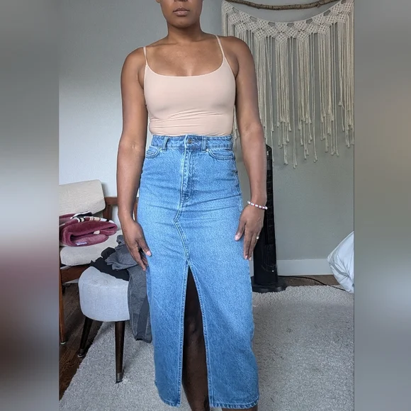 Women's Blue Denim Maxi Skirt - Picture 1 of 7